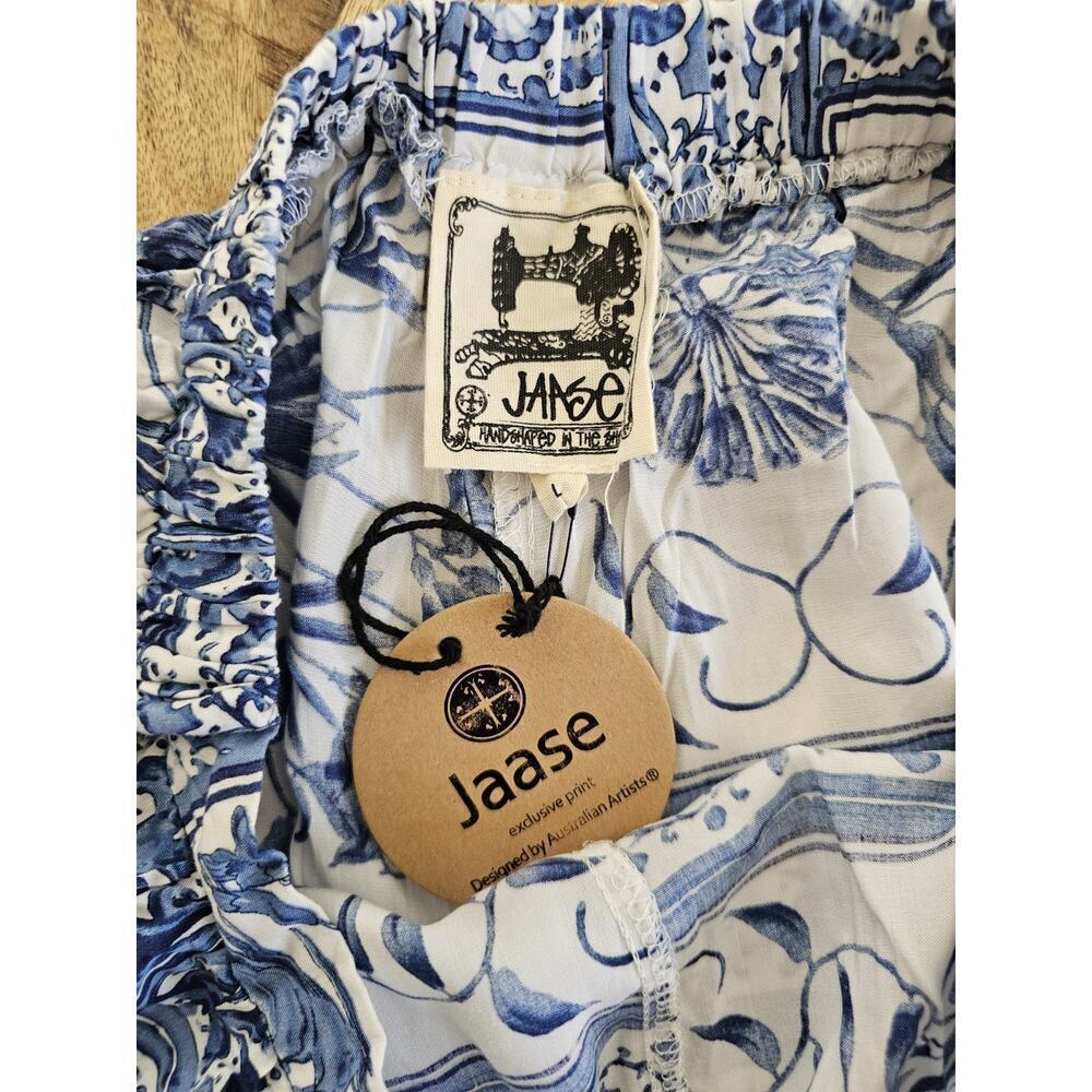 JAASE Wide Leg Pants Women’s Size L Long Side Slits Blue Floral Boho NWT Travel - Picture 10 of 11